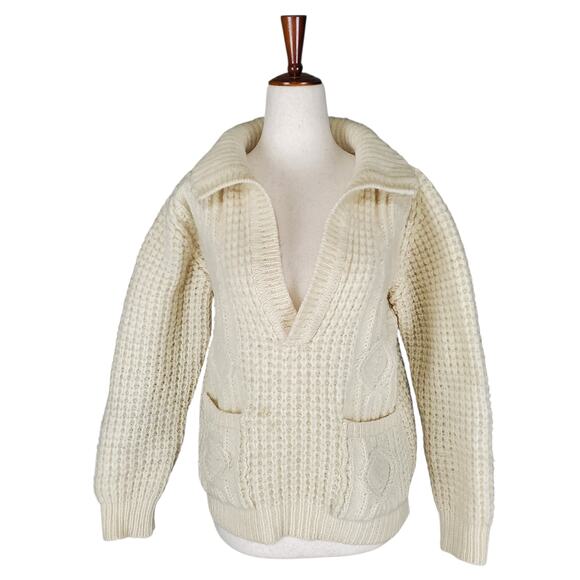 Vintage Wool Fisherman Sweater Gaeltarra Irish Handloomed Cottagecore - Medium - Picture 2 of 8